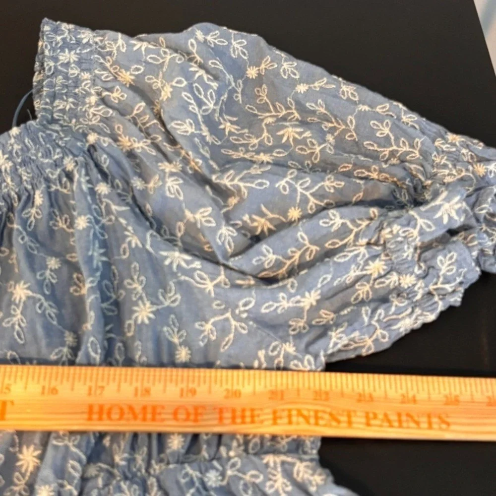 Old Navy Women's Blue Embroidered Floral Smocked Puff Sleeve Poplin Top SZ 3X